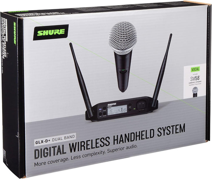 Shure GLXD24+/SM58 Dual Band Pro Digital Wireless Mikrofonsystem für Kirche, Karaoke, Gesang - 12-St