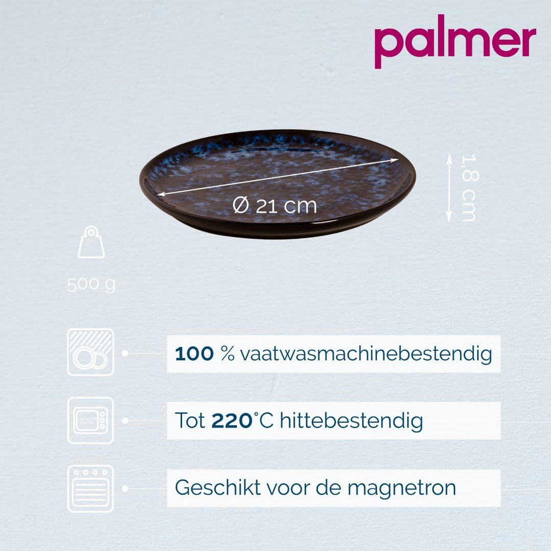 palmer Bama Blue Teller flach - 2er-Set - Steinzeug - Ø 21 cm - Hochglanz, moderne Ausstrahlung, für