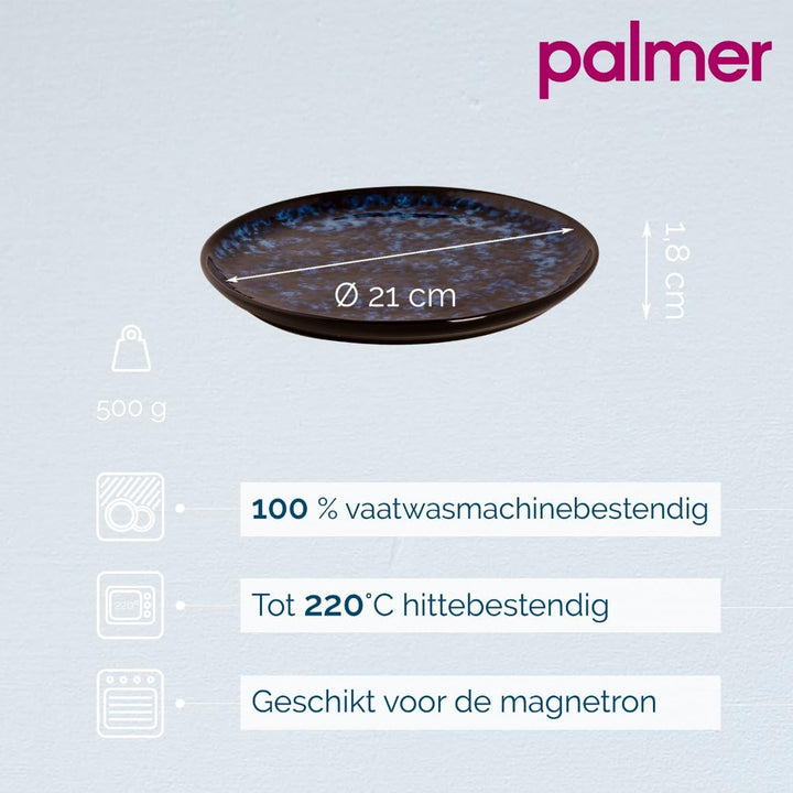 palmer Bama Blue Teller flach - 2er-Set - Steinzeug - Ø 21 cm - Hochglanz, moderne Ausstrahlung, für