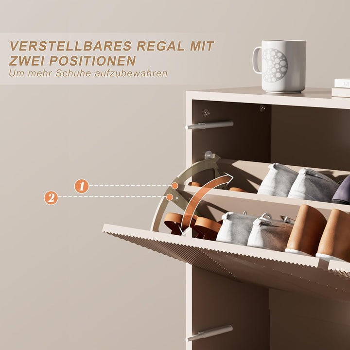 UEV Schuhschrank mit 3 Klappen, Schuhkipper Schuhkommode Schuhregal schmal für Flur mit Kippschutz/D