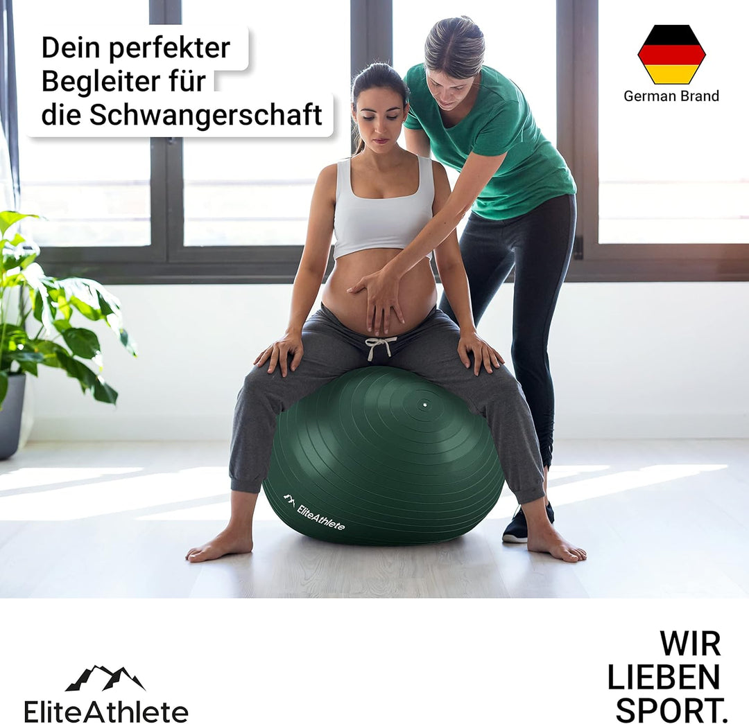 EliteAthlete Gymnastikball Sitzball Büro ergonomisch mit Anti Burst System - Fitness Pilates Schwang