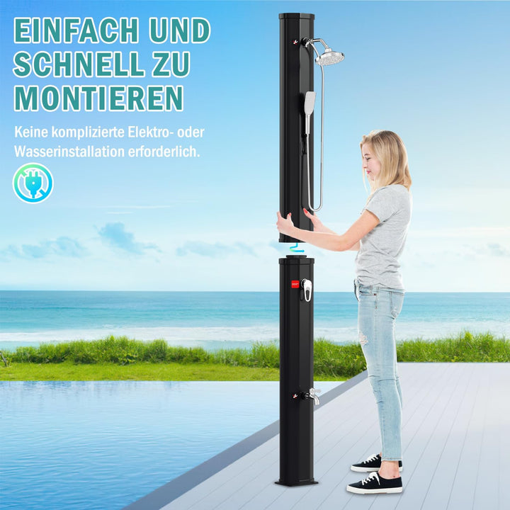 Herrselsam Solardusche 40L Solar Gartendusche Inkl. Schutzhaube | warmes Wasser max. 60°C ohne Strom