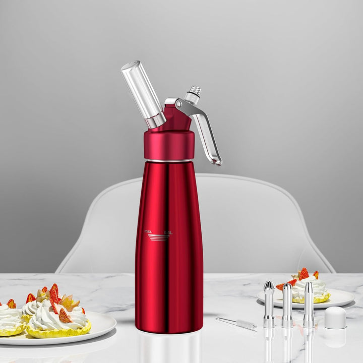 Newaner 500ml sahnespender, Sahnesyphon Aluminium mit 3 Edelstahl Deko-Düsen und 1 Reinigungbürste,