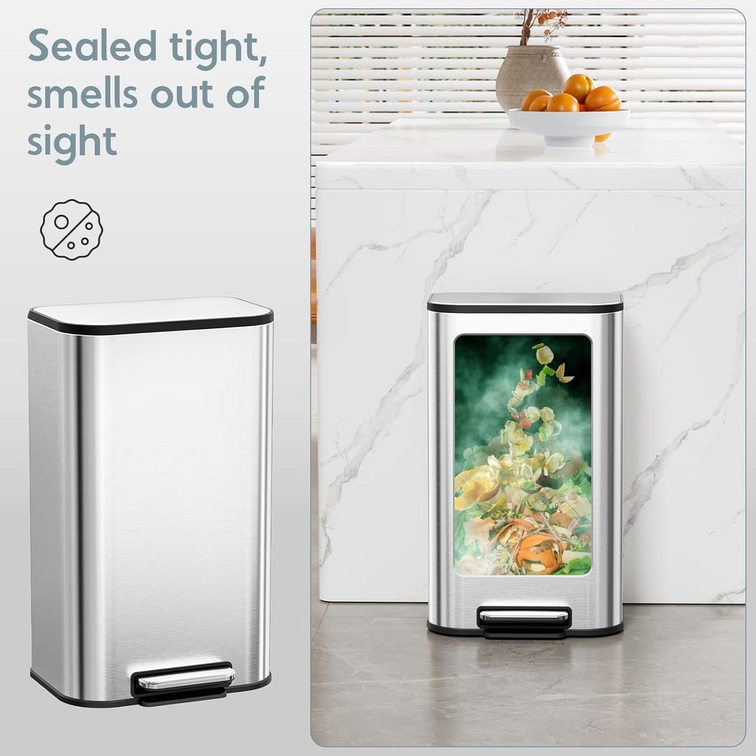 Clevich Mülleimer 50L mit Stahlkorpus und Soft-Close-Funktion, Deckel mit Edelstahloberfläche, abneh