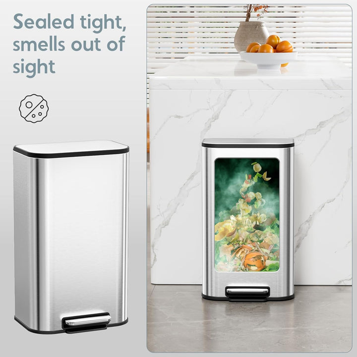 Clevich Mülleimer 50L mit Stahlkorpus und Soft-Close-Funktion, Deckel mit Edelstahloberfläche, abneh
