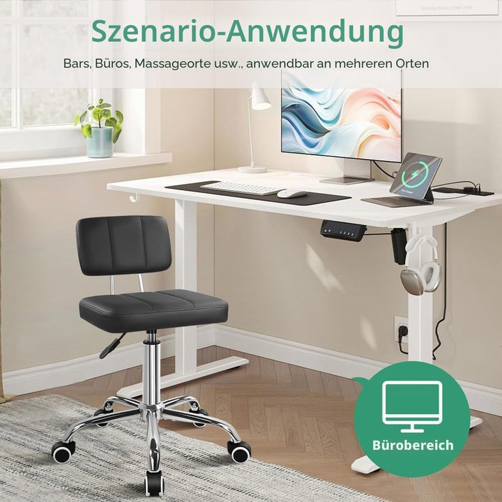 FURWOO Minimalistischer quadratischer Bürostuhl mit Rückenlehne 360-Grad-Drehhocker mit Rollen höhen