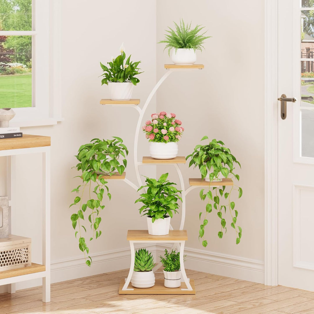BACEKOLL Pflanzenständer mit Wachstumslicht - 7 Ebenen Blumenständer 112cm Metall Holz Pflanzenregal