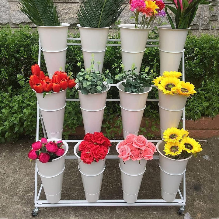 KEPMOGOH Blumenständer Mit Eimern, Bewegliches Schmiedeeisernes Blumenregal, Pflanzenständer, Für Te