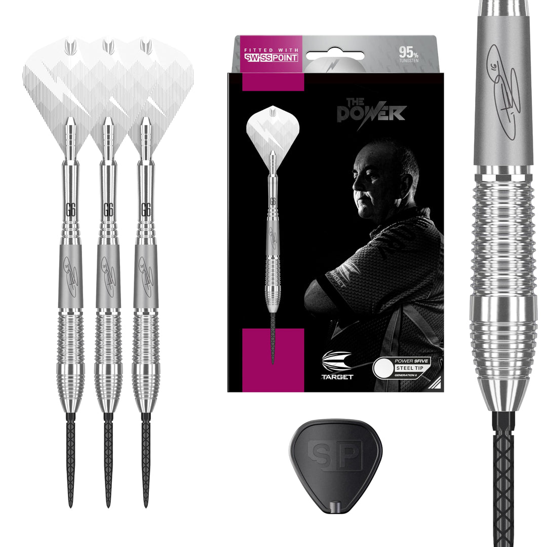 Target Darts Phil Taylor Power 9-Five Gen 6 95% Wolfram Steeldarts-Set Dartpfeile 26G, 26G