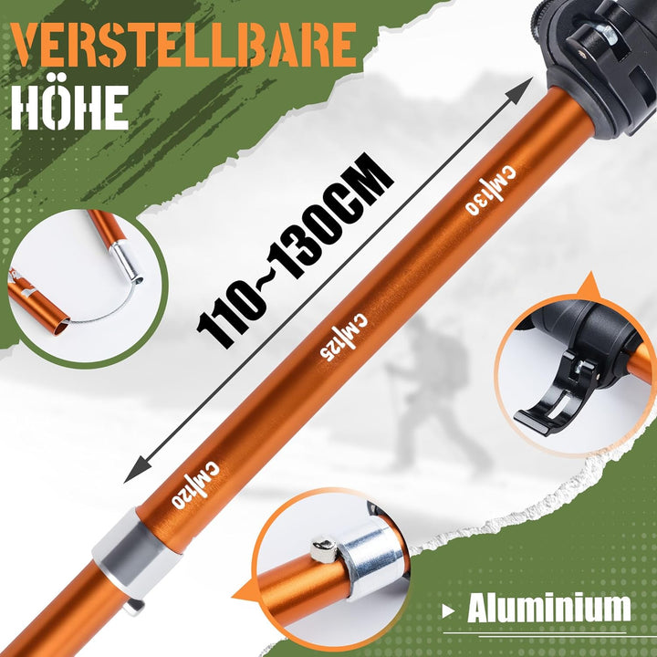 Trekkingstöcke 2 Aluminium Walking Stöcke Foldable 110-130 cm Hiking Pole Set of Rubber Buffer & Bag