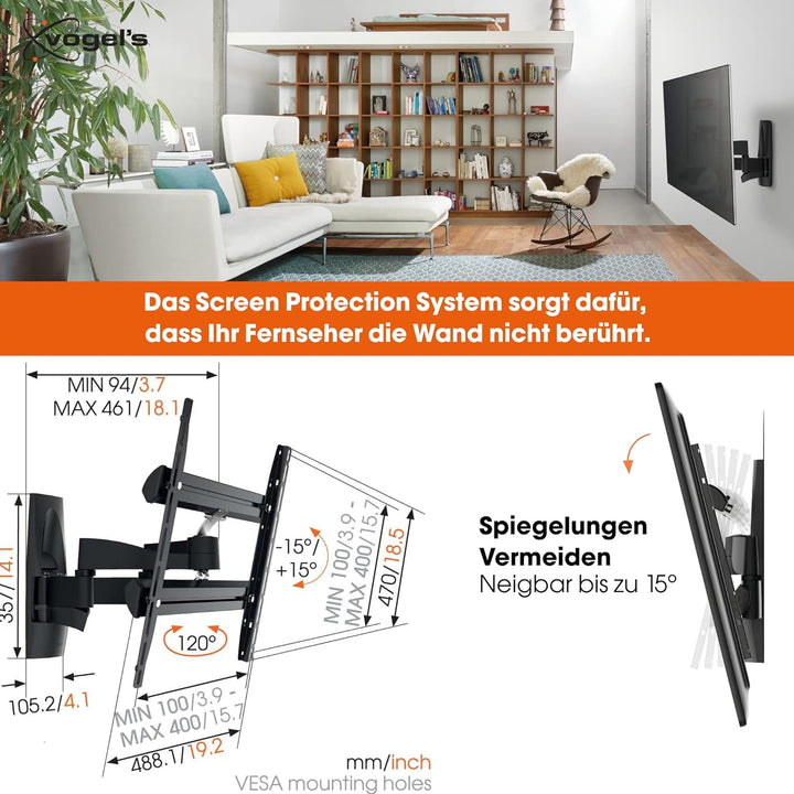 Vogel's WALL 3250 schwenkbare TV Wandhalterung für 32-55 Zoll Fernseher, max. 35 kg, schwenkbar bis