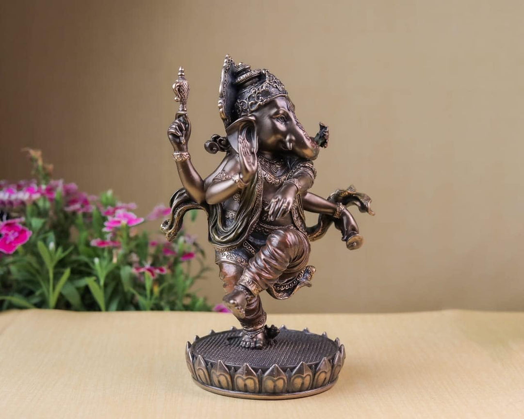 SHIVAJI ARTS Ganesh-Statue, tanzend, 20,5 cm, bronzefarben, braun, Gott der Neuanfänge, 1 Stück