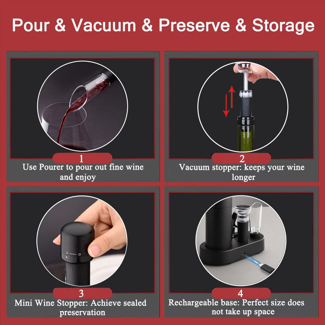 ZOYIDOUX 7-in-1 wiederaufladbares elektrisches Korkenzieher-Geschenkset, elektrischer Weinöffner mit