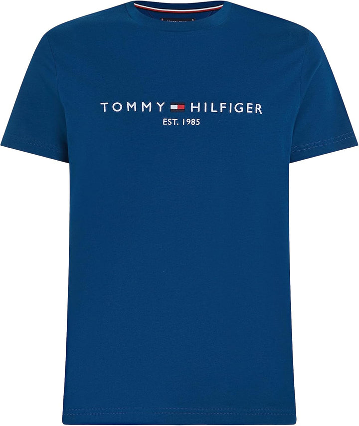 Tommy Hilfiger Herren T-Shirt Kurzarm Tommy Logo Rundhalsausschnitt S Blau (Deep Indigo), S Blau (De