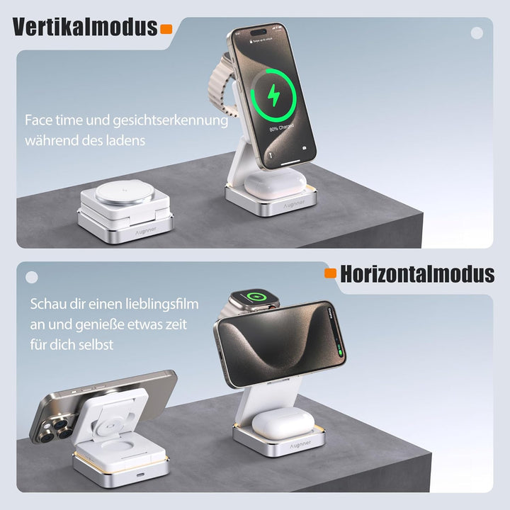 Ladestation Apple Watch und iPhone, 3 in 1 Apple MagSafe Ladegerät Faltbar Wireless Charger für Appl