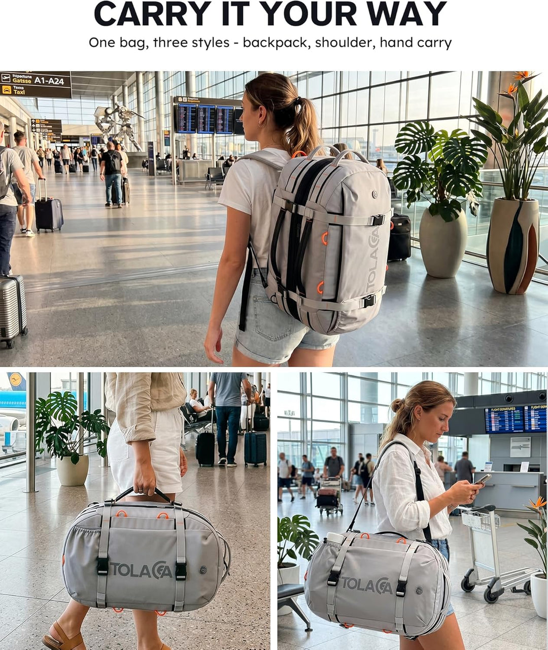 Tolaccea Reiserucksack, Handgepäck Rucksack Flugzeug, TSA-Freundlicher Laptop Rucksack 15,6 Zoll, Er
