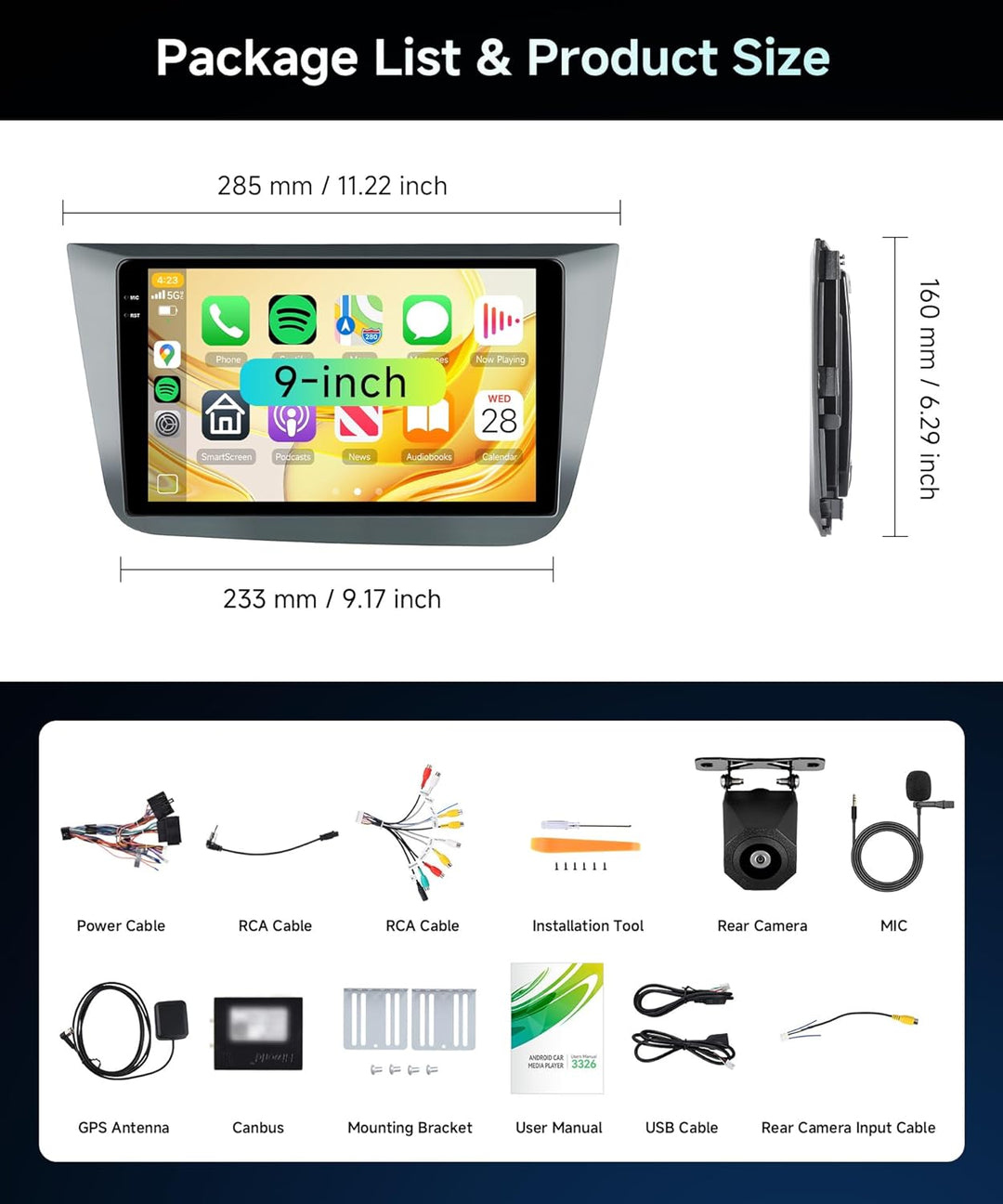 4G+128G Rimoody 9"Android Autoradio für SEAT Altea 2004-2015 Toledo 2004-2009 Wireless Carplay Radio