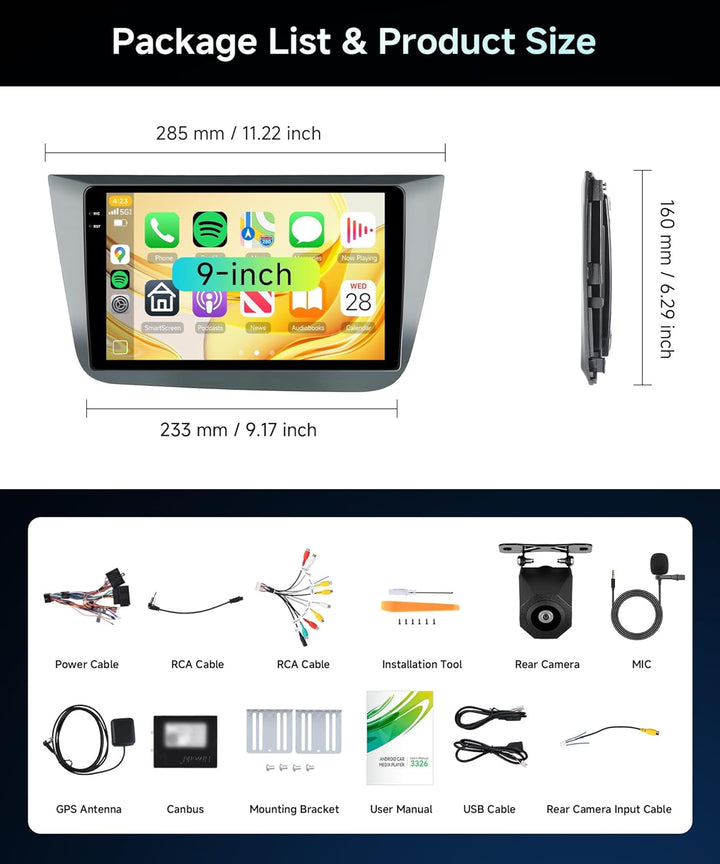 4G+128G Rimoody 9"Android Autoradio für SEAT Altea 2004-2015 Toledo 2004-2009 Wireless Carplay Radio
