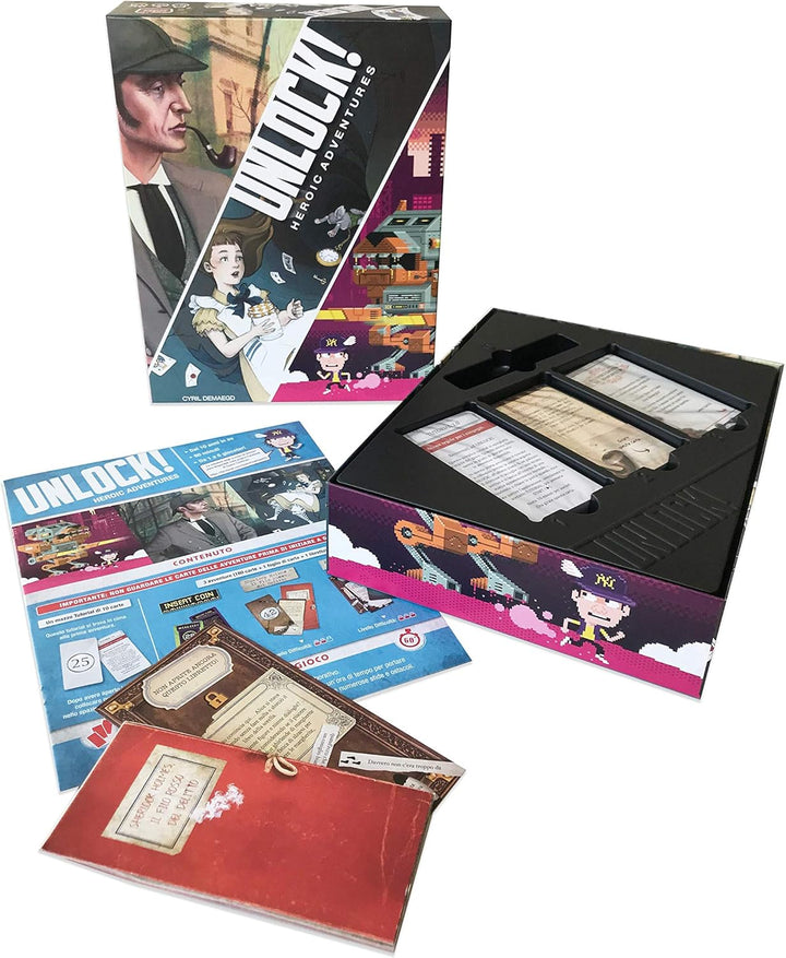Asmodee Scunl05It Unlock Heroic Adventures Brettspiel Edition auf Italienisch, Mehrfarbig Entsperren