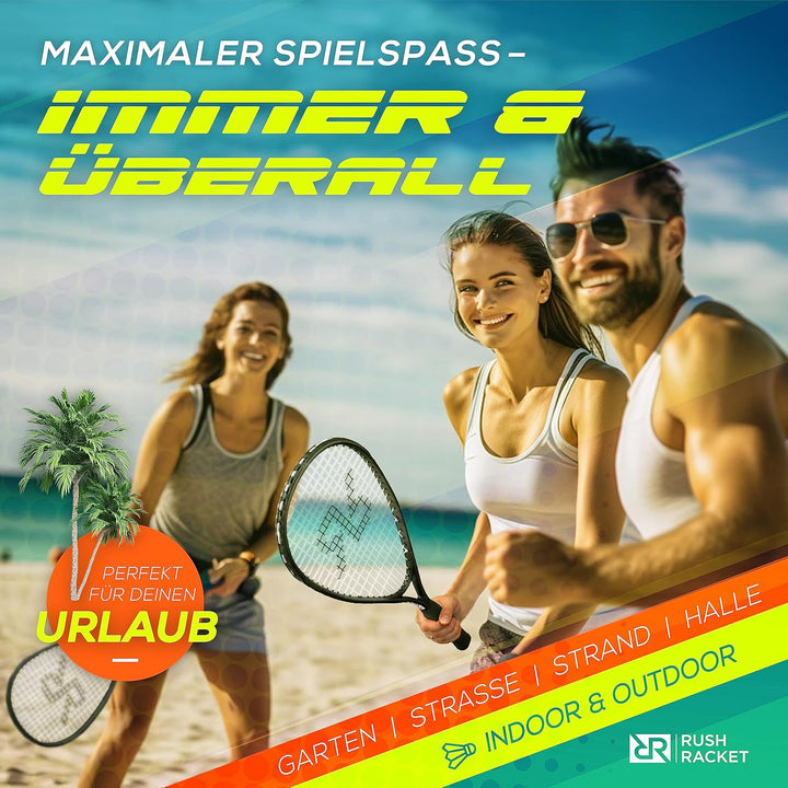 Rush Racket Set RS3 Speed Badminton Set 5-teilig (2X Schläger, 5X Federbälle, 1x Softball, 8X Feldma