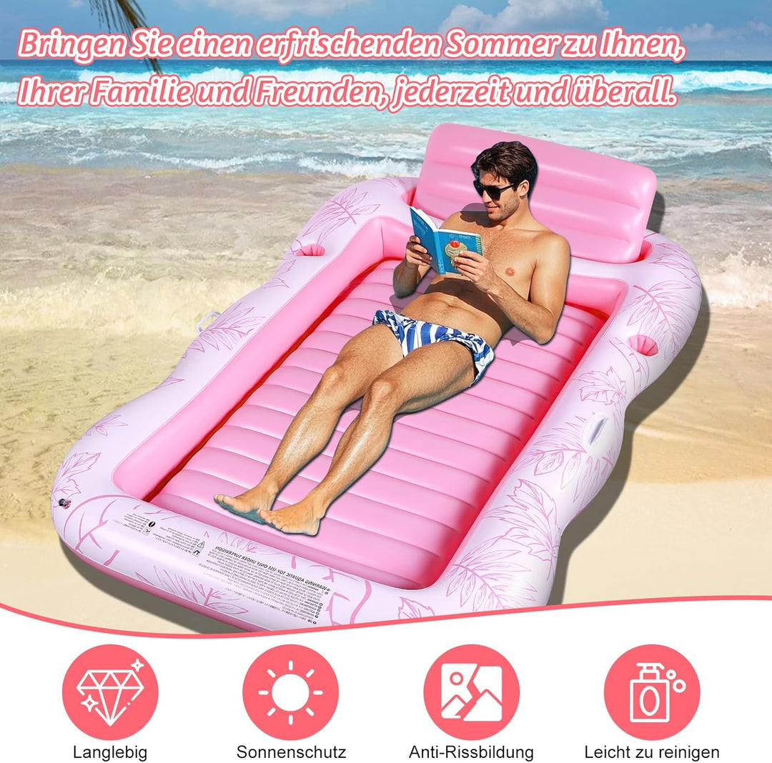 Charmofun Aufblasbarer Luftmatratze Pool, Inflatable Tanning Pool mit Tassenhalter, Pool Lounge aufb