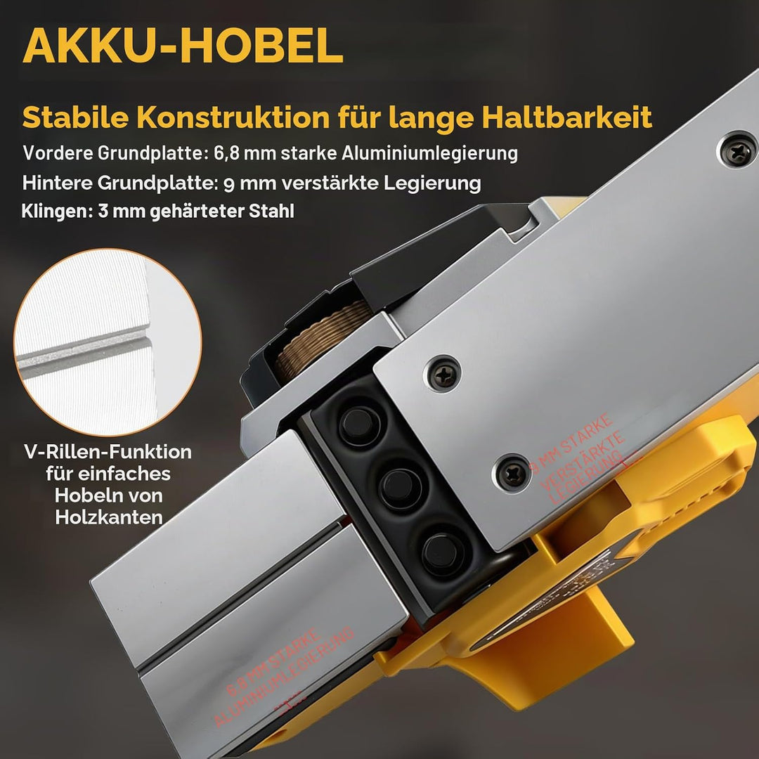 Akku-Handhobel für DEWALT 18V 20V Akkus, 15000 U/min bürstenloser elektrischer Holzhobel mit 82 mm S