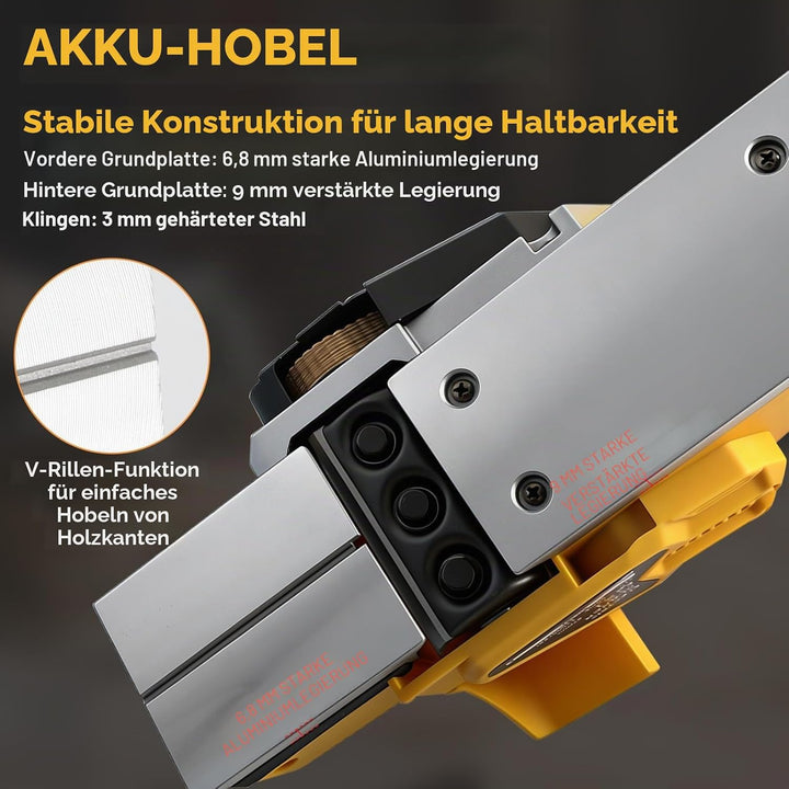 Akku-Handhobel für DEWALT 18V 20V Akkus, 15000 U/min bürstenloser elektrischer Holzhobel mit 82 mm S