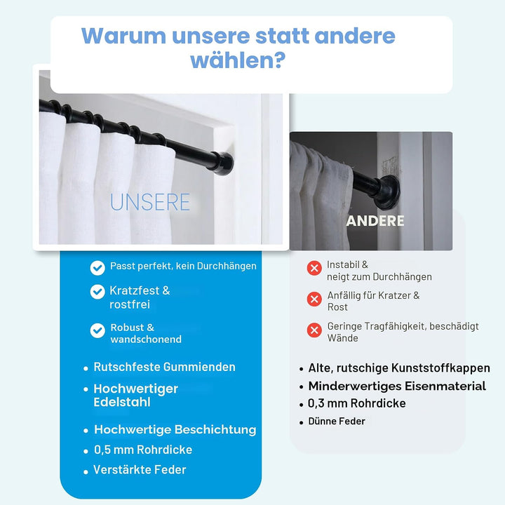 1 Stück Duschstange ohne Bohren, Gardinenstange ohne Bohren Einstellbar, Duschvorhangstange, Telesko