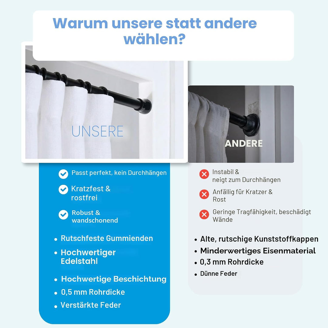 1 Stück Duschstange ohne Bohren Edelstahl Gardinenstange ohne bohren Einstellbar Klemmstange für Gar