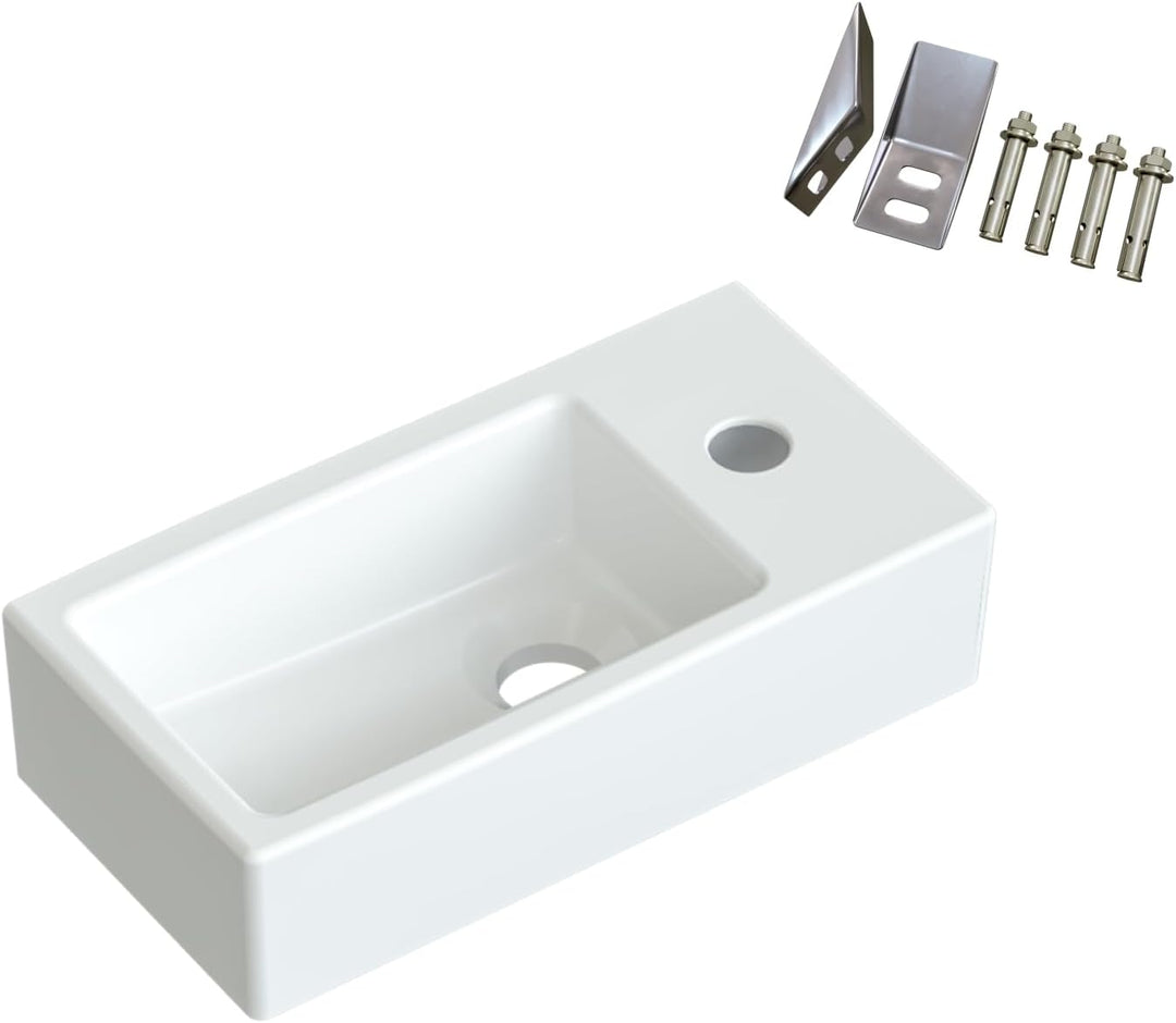 Waschbecken Keramik Waschtisch Hängewaschbecken klein Handwaschbecken Weiss Eckig 40 x 20 cm Badezim
