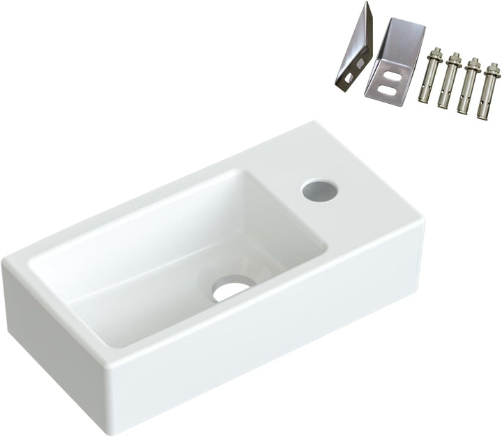Waschbecken Keramik Waschtisch Hängewaschbecken klein Handwaschbecken Weiss Eckig 40 x 20 cm Badezim