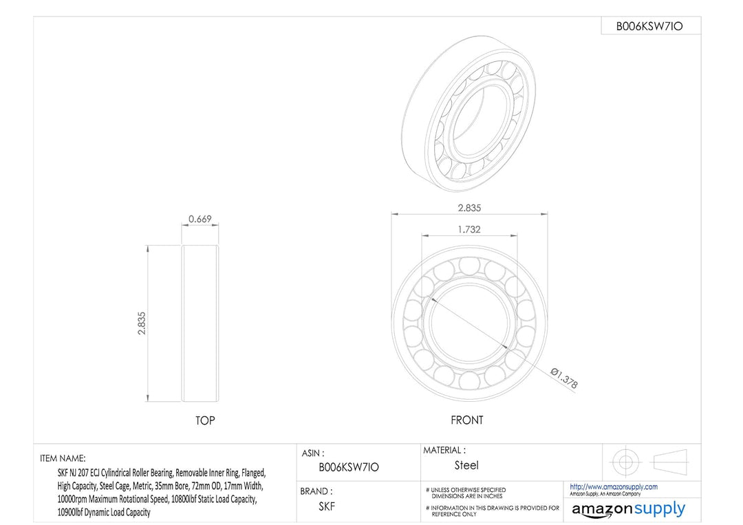 NJ207ECJ SKF Zylinderrollenlager Roller Bearing 35x72x17mm