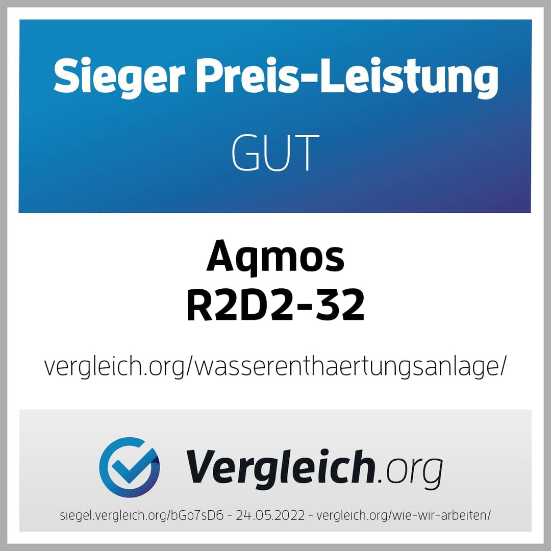 Aqmos R2D2-32 Wasserenthärtungsanlage mit Anschlussset und Montageblock, für Haushalte bis zu 5 Pers