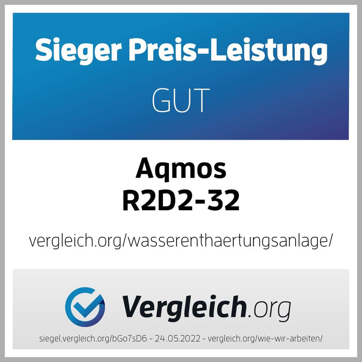 Aqmos R2D2-32 Wasserenthärtungsanlage mit Anschlussset und Montageblock, für Haushalte bis zu 5 Pers