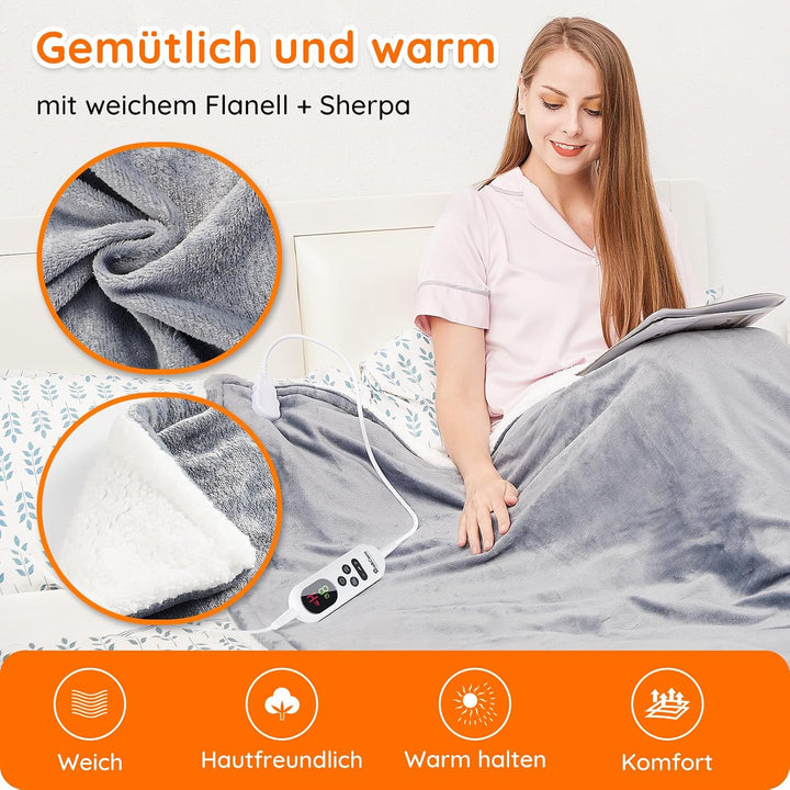 Mia&amp;Coco Heizdecke mit Abschaltautomatik 160x130 cm, 10 Heizstufen, 9 Std. Auto-Off Timer, Überhitzu