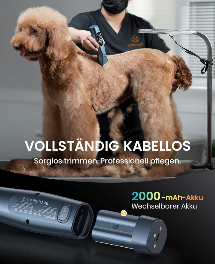 Oneisall Hundeschermaschine profi 1 Akkus, 2-Gang Schermaschine Hund Katze, Hundetrimmer Leise für D