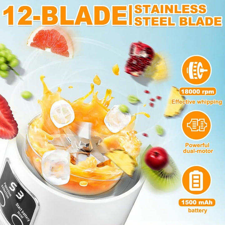 Tragbarer Mixer Smoothie Maker To Go, Pengrity 450 ML Portable Blender, mit LED Display, 12 Klingen,