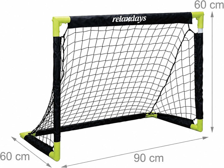 Relaxdays Fussballtor, HxBxT: 60 x 90 x 60 cm, steckbar, mit Ball, Farbwahl Schwarz-Gelb, Schwarz-Ge