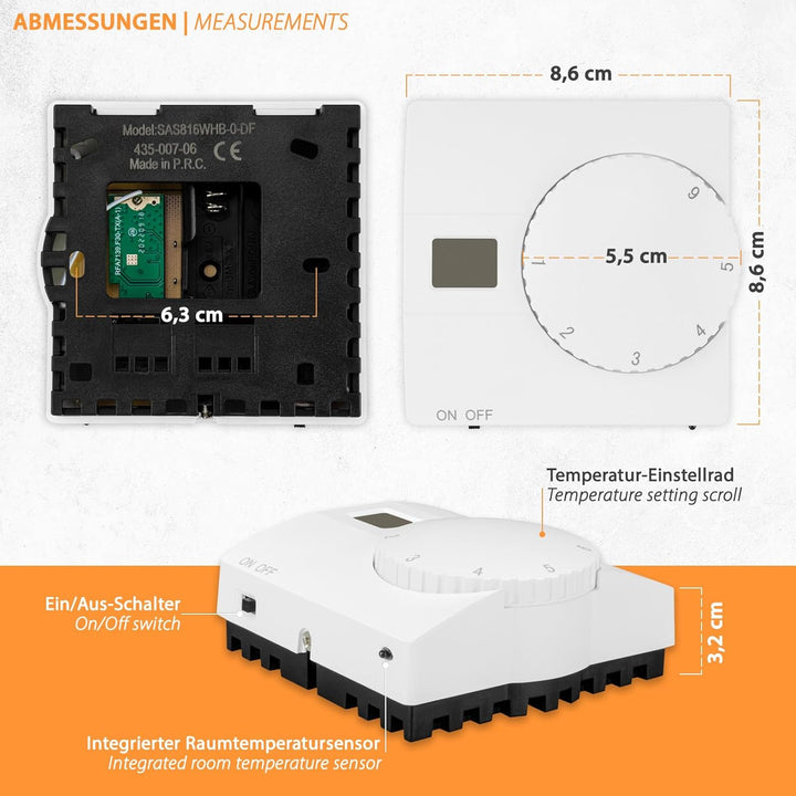 Funk Wireless Thermostat SAS816RF Temperatur-Regler Raumthermostat Raumregler 868MHz Funkreichweite