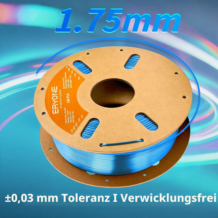 ERYONE Silk PLA Filament 1.75 mm, 3D-Drucker Filament PLA, 0,03 mm, 1 kg/Spule, Silk Blau