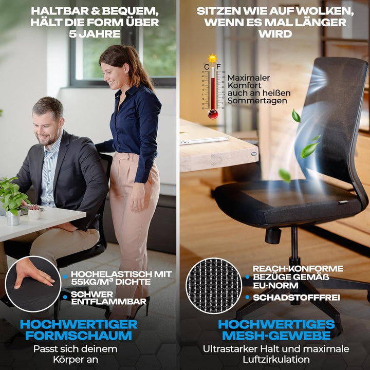 VALKENSTOL M2 Ergonomischer Bürostuhl ohne Armlehne 150 kg [ohne Kopfstütze] Bürostuhl Ergonomisch S