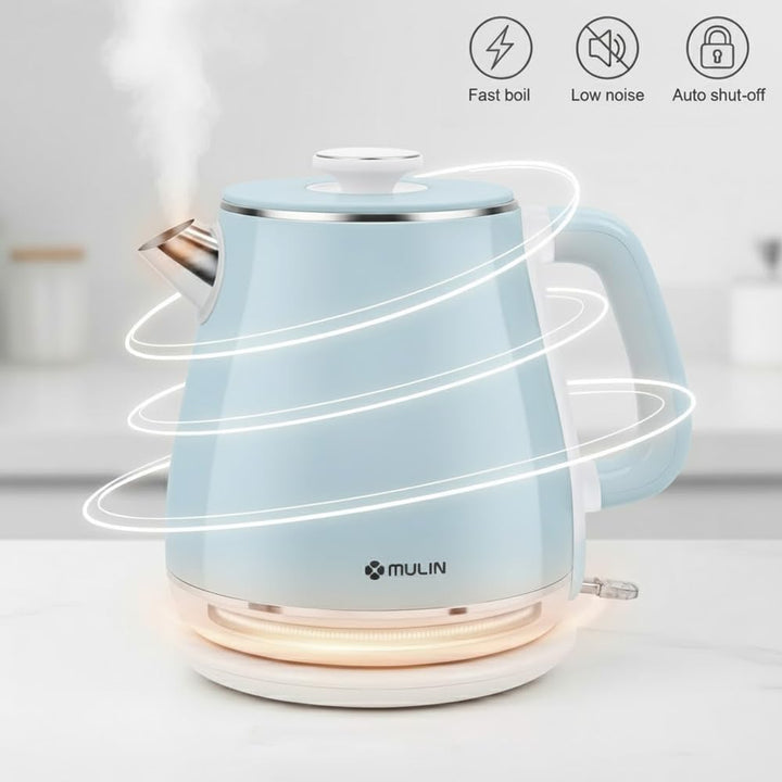 MULIN wasserkocher retro, Elektrischer Wasserkocher mit 360° Basis, 1,8 L Kapazität, 2200 W, Schnell