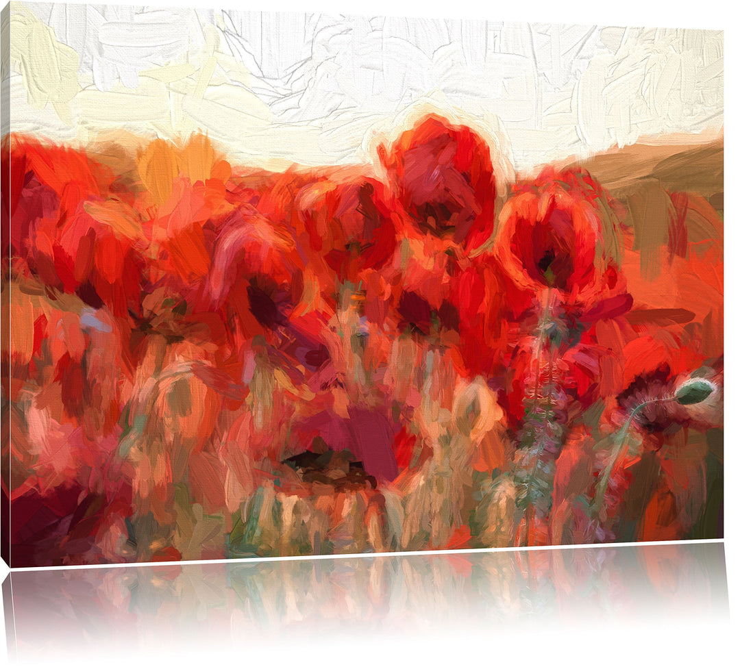 Pixxprint Feuriger Mohn Kunst als Leinwandbild/Grösse: 100x70 cm/Wandbild/Kunstdruck/fertig bespannt