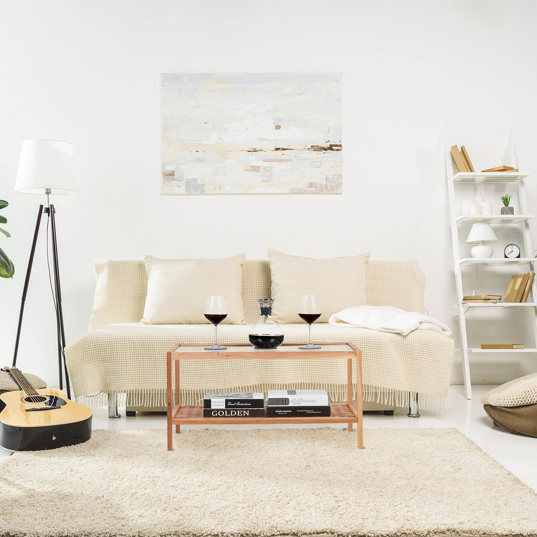 Relaxdays Beistelltisch, Wohnzimmertisch mit Glasablage, HBT 40x80x40 cm, Ablagetisch Walnussholz, K