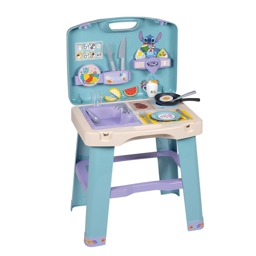 Smoby – Stitch Spielküchen-Koffer – Mobile Mitnehm-Kinderküche zum Aufklappen mit 20 Zubehörteilen –