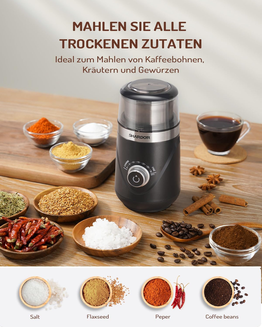 SHARDOR Kaffeemühle Elektrisch Gewürzmühle Leiser Präzisen Einstellbare Mahlgrad Kaffeemühlen,Edelst