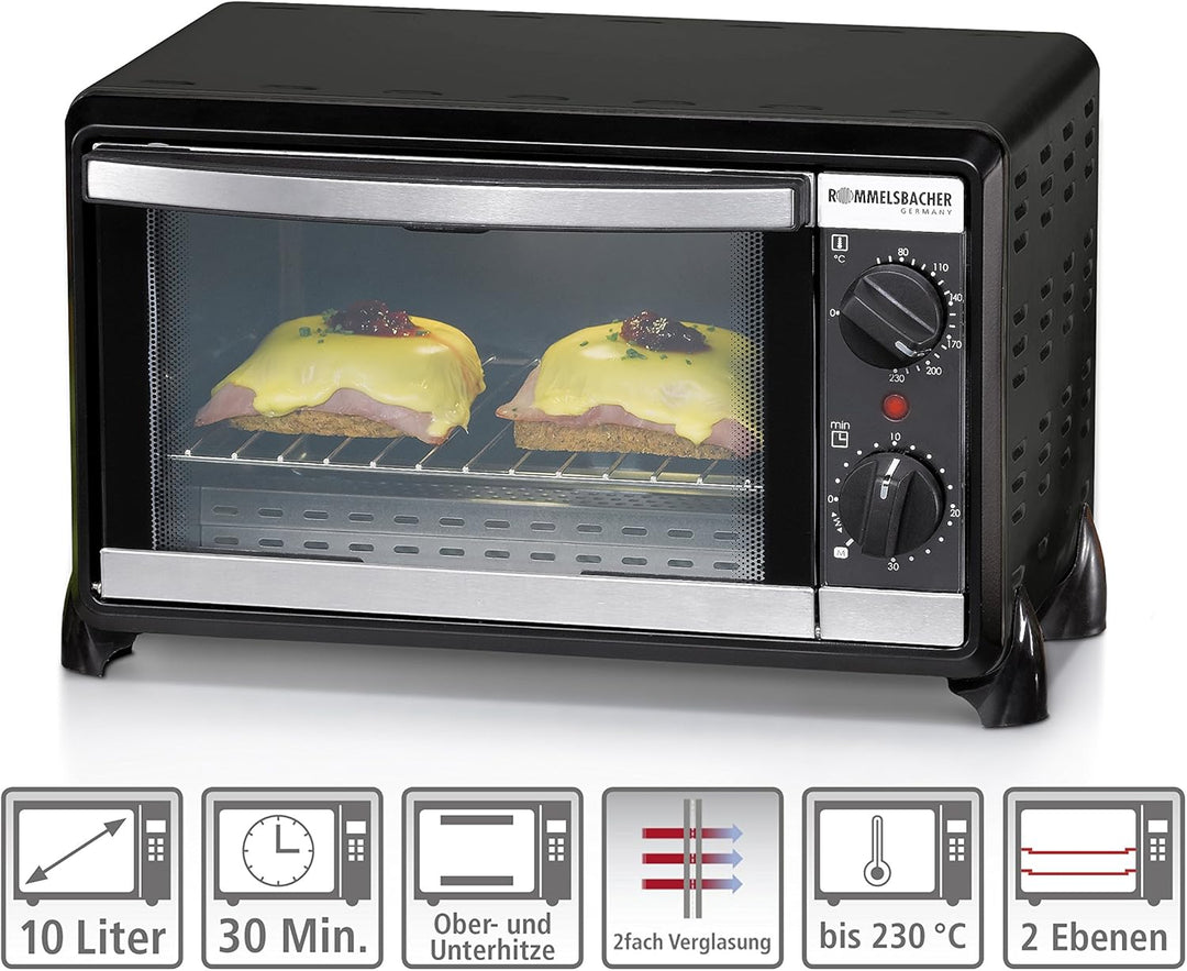 ROMMELSBACHER Kleinbackofen BG 950 "Speedy" - 10 Liter Backraum, 2 Quarzheizelemente, Temperatur von