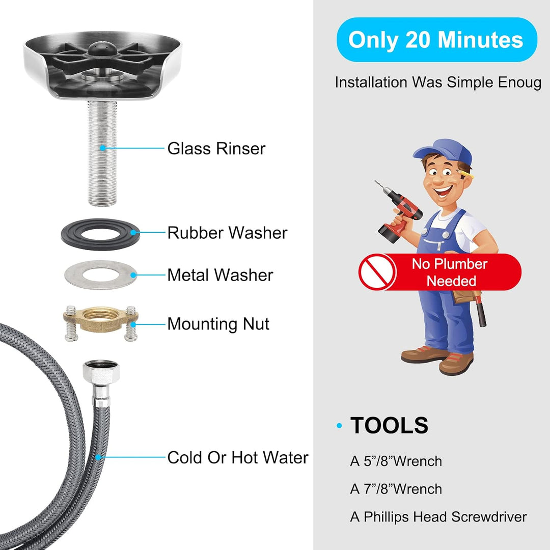Glasspüler Waschbecken - Edelstahl Flaschenspüler Flaschen Reinigung Cup Washer, Gläserspülgerät Bie