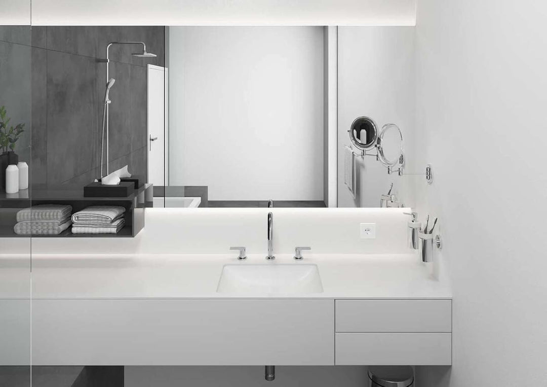 hansgrohe 3-Loch Waschtischarmatur Vernis Shape, Wasserhahn Bad mit Auslauf Höhe 150 mm, mit Zugstan