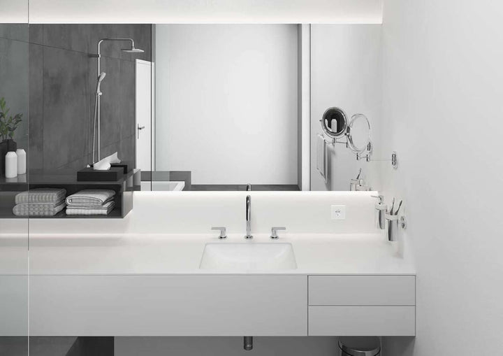 hansgrohe 3-Loch Waschtischarmatur Vernis Shape, Wasserhahn Bad mit Auslauf Höhe 150 mm, mit Zugstan